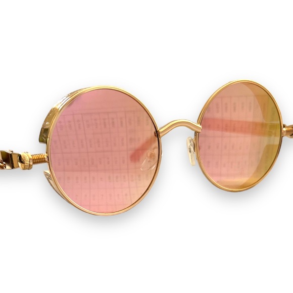 Unisex Round Steampunk Retro Frame Polarized Sunglasses Pink Lens UV400 - Picture 4 of 13
